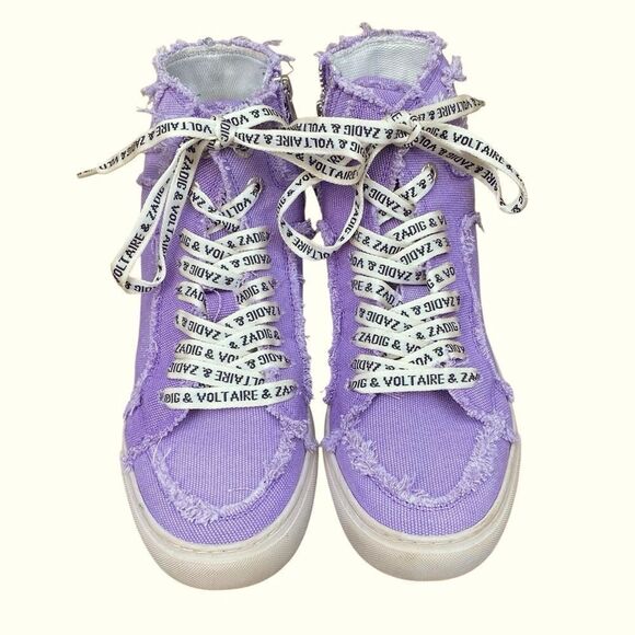 Zadig & Voltaire High Flash Purple/Lilac Canvas High Top Sneakers EU38/US 7-7.5 - Picture 6 of 16